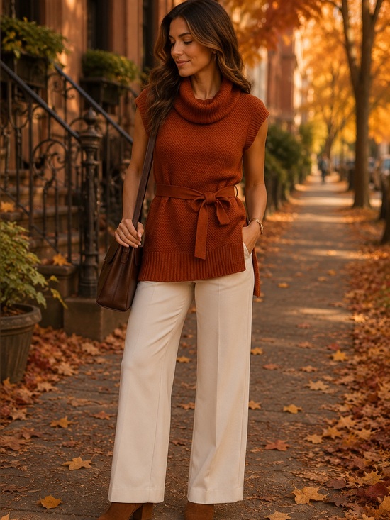 Devoted Sweaters - H&M Devoted ,Rust Sleeveless Knit Tunic Sweater with Belt